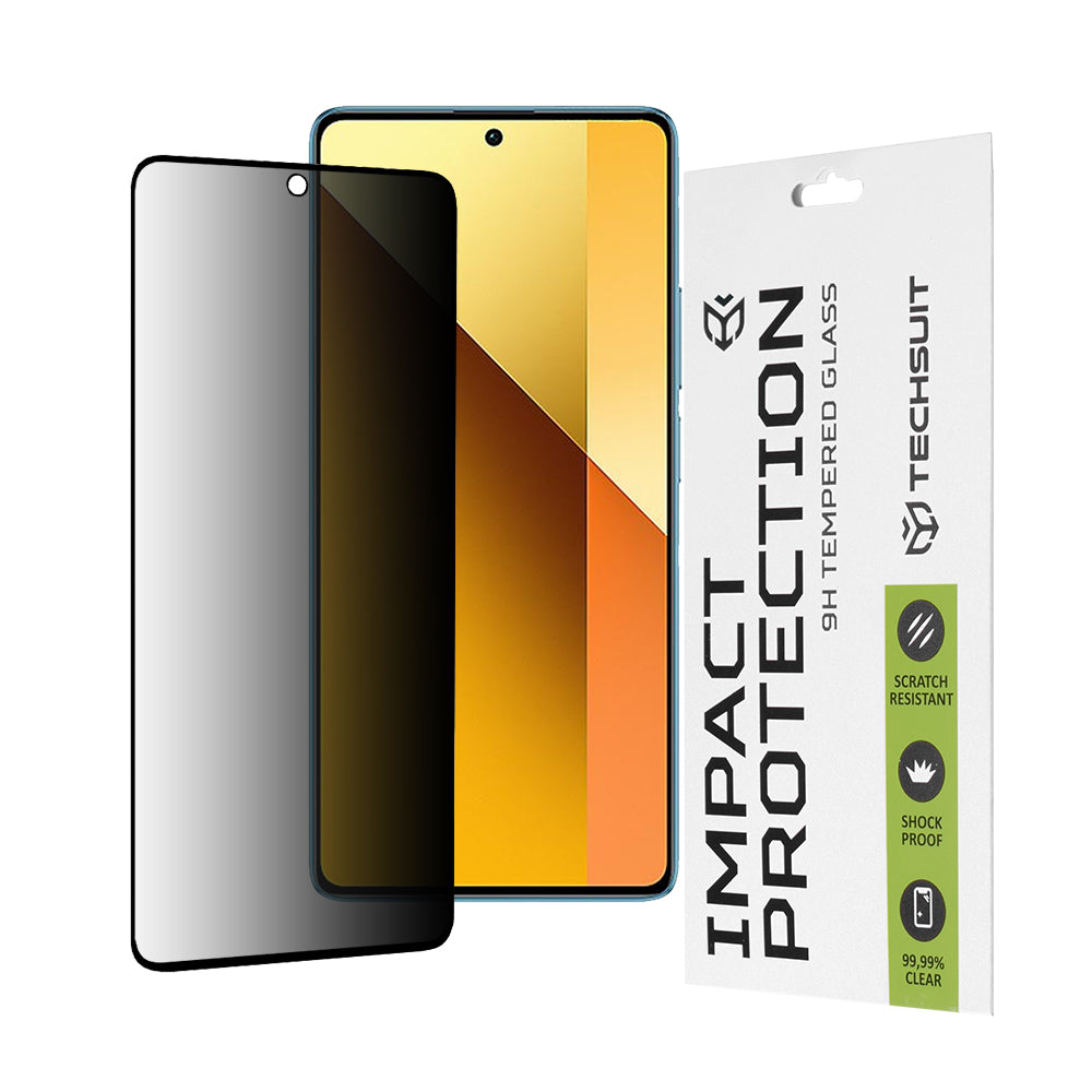 Privacy Techsuit Screen Protector for Xiaomi Redmi Note 13 5G, Tempered Glass, Full Glue, 111D