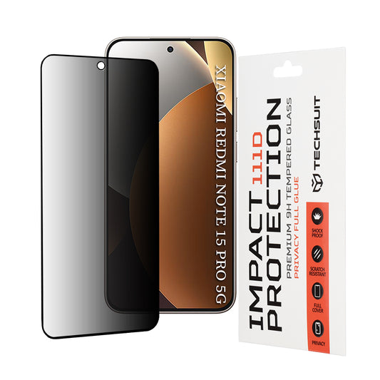 Privacy Techsuit Screen Protector for Xiaomi Redmi Note 15 Pro 5G, Tempered Glass, Full Glue, 111D