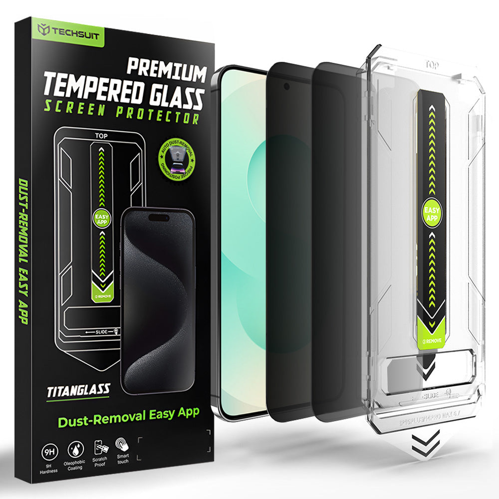 Privacy Screen Protector Techsuit TitanGlass CrystalHD for Samsung Galaxy S26 Plus S947, Tempered Glass, Full Glue, Set of 2 Pieces