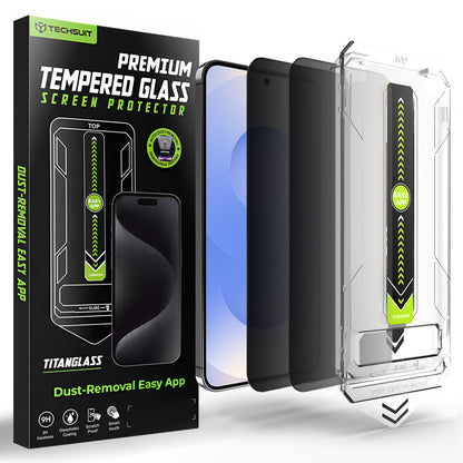 Screen Protector Privacy Techsuit TitanGlass CrystalHD for Samsung Galaxy S26 S942, Tempered Glass, Full Glue, Set of 2 Pieces
