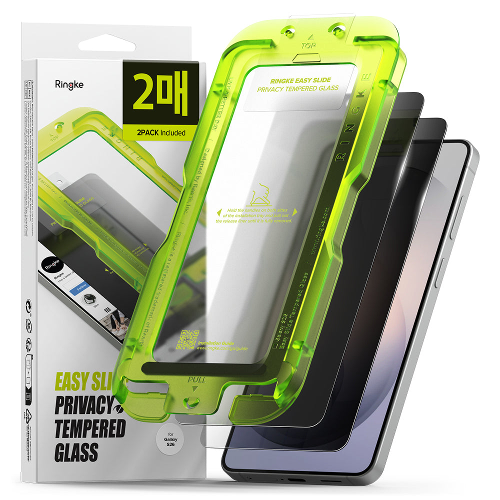 Προστατευτική Μεμβράνη Οθόνης Ringke Easy Slide για Samsung Galaxy S26 S942, Ενισχυμένο Γυαλί, Πλήρης Κόλληση, Σετ 2 τεμαχίων, Μαύρη