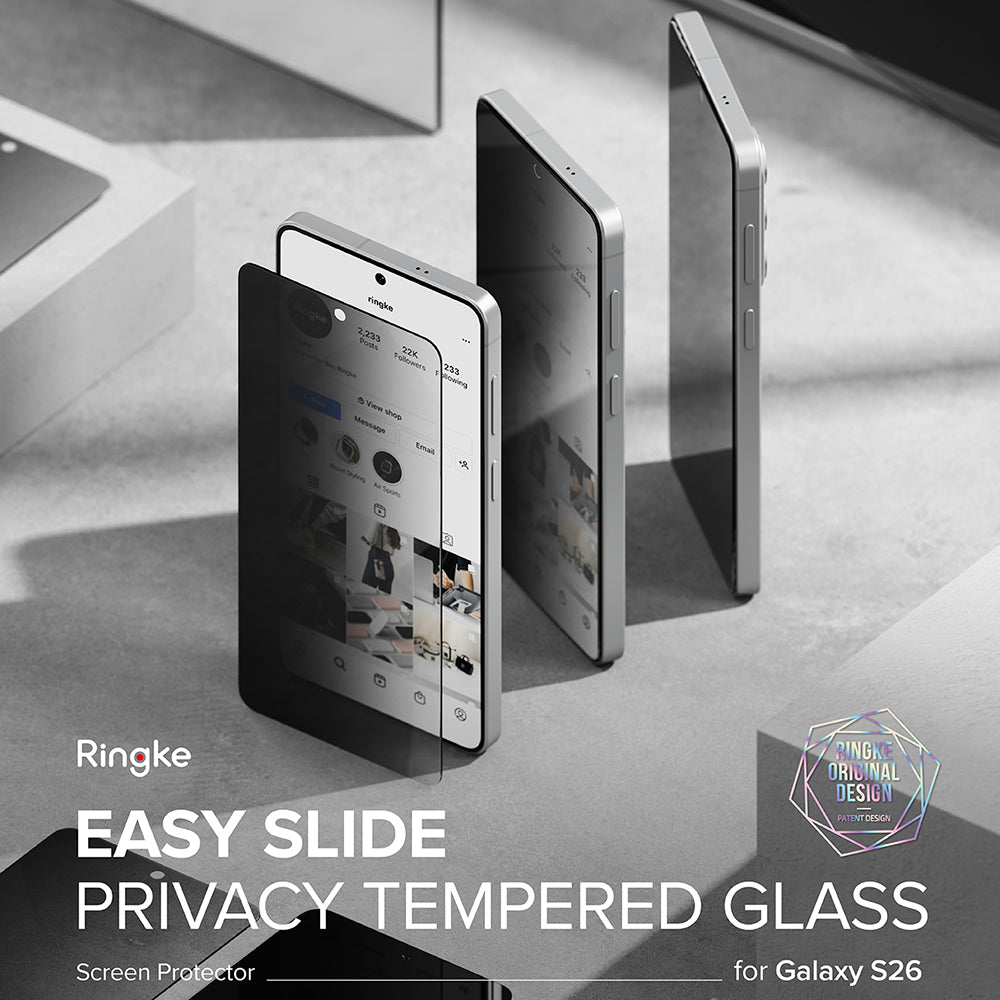 Προστατευτική Μεμβράνη Οθόνης Ringke Easy Slide για Samsung Galaxy S26 S942, Ενισχυμένο Γυαλί, Πλήρης Κόλληση, Σετ 2 τεμαχίων, Μαύρη