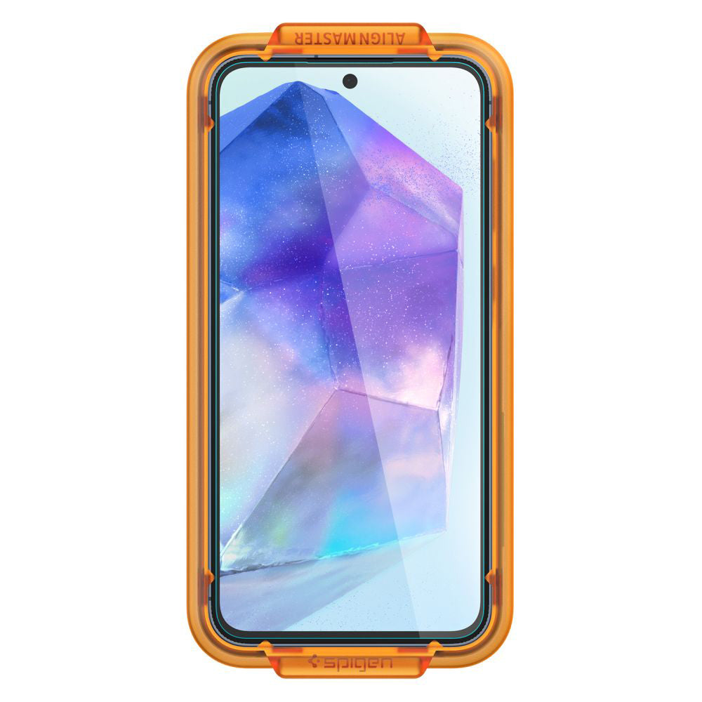 Προστατευτική μεμβράνη οθόνης Spigen GlastR Align Master για Samsung Galaxy A55 5G A556, Ασφαλισμένο γυαλί, Πλήρης κόλλα, Σετ 2 τεμαχίων AGL07775