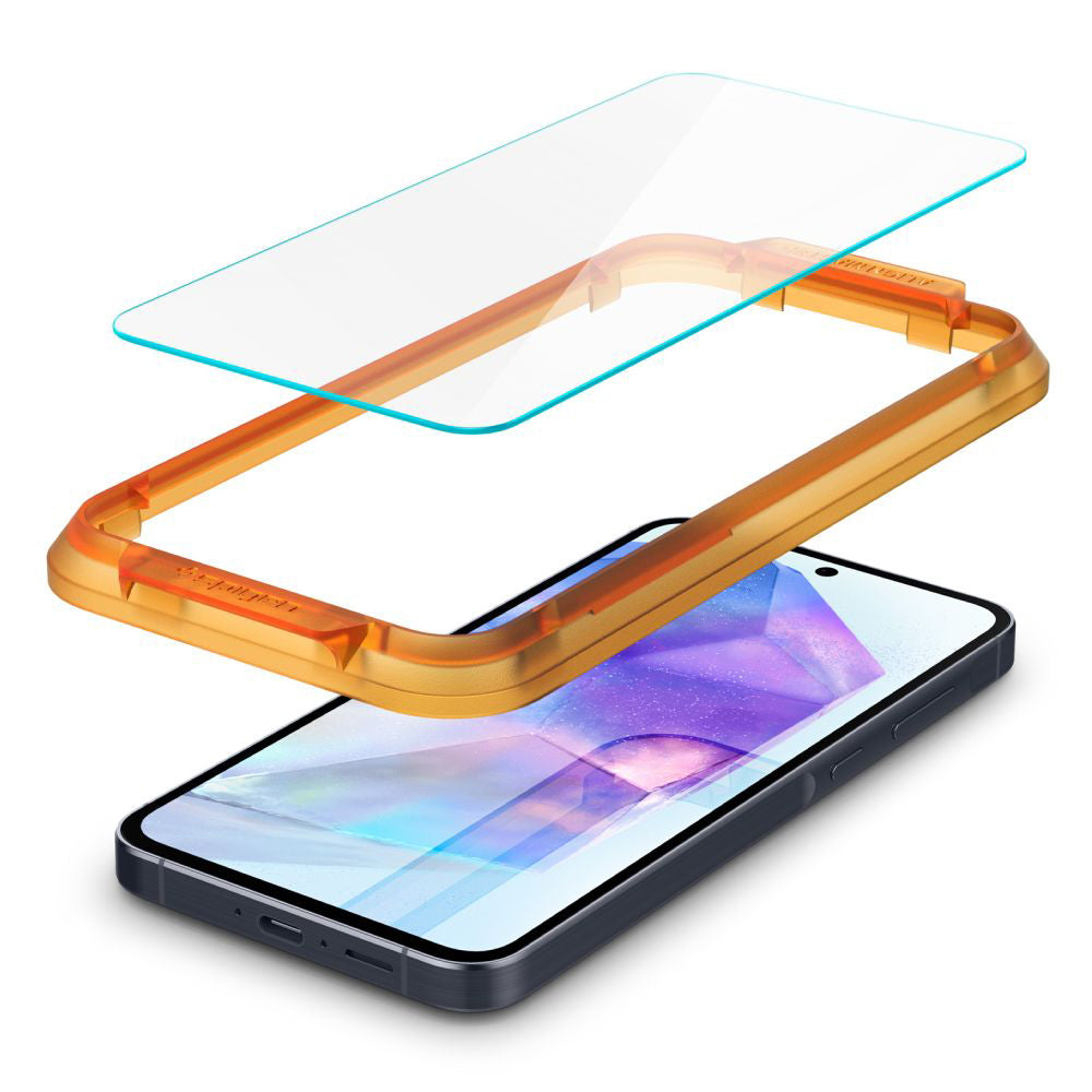 Προστατευτική μεμβράνη οθόνης Spigen GlastR Align Master για Samsung Galaxy A55 5G A556, Ασφαλισμένο γυαλί, Πλήρης κόλλα, Σετ 2 τεμαχίων AGL07775