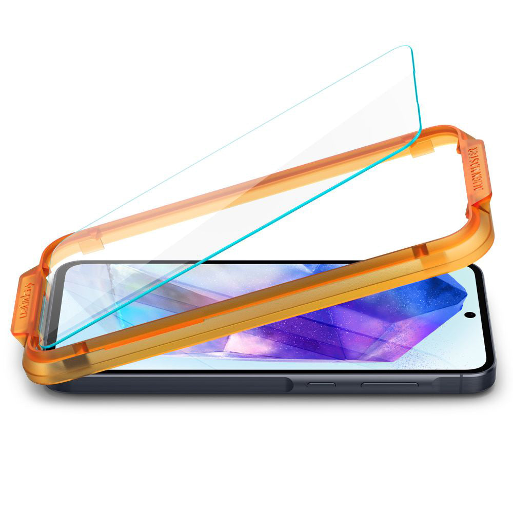 Προστατευτική μεμβράνη οθόνης Spigen GlastR Align Master για Samsung Galaxy A55 5G A556, Ασφαλισμένο γυαλί, Πλήρης κόλλα, Σετ 2 τεμαχίων AGL07775