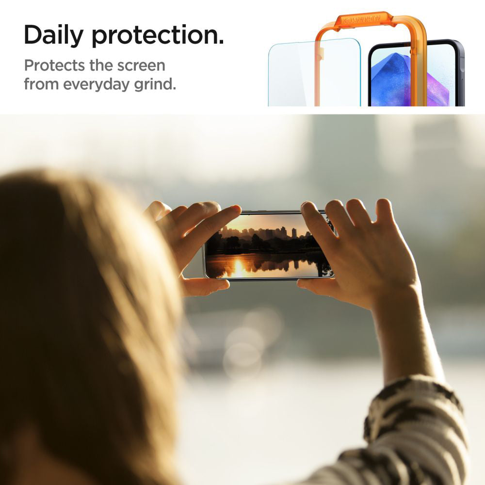 Προστατευτική μεμβράνη οθόνης Spigen GlastR Align Master για Samsung Galaxy A55 5G A556, Ασφαλισμένο γυαλί, Πλήρης κόλλα, Σετ 2 τεμαχίων AGL07775