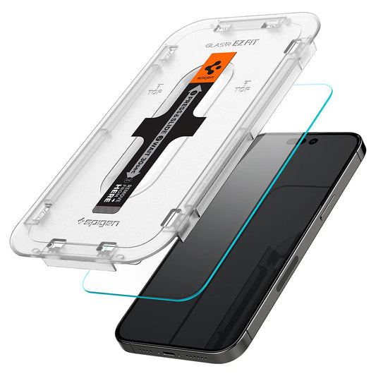 Προστατευτική μεμβράνη οθόνης Spigen GlastR EZ FIT για Apple iPhone 14 Pro, Ασφαλισμένο γυαλί, Πλήρης κόλλα, Σετ 2 τεμαχίων AGL05214
