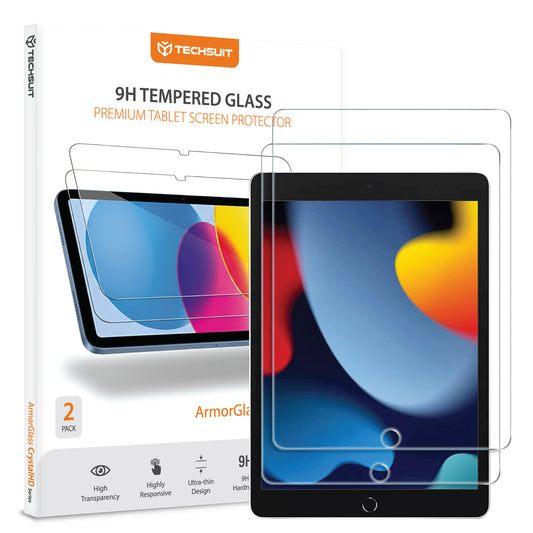 Techsuit ArmorGlass CrystalHD Screen Protector for Apple iPad 10.2 (2021) / 10.2 (2020), Tempered Glass, Full Glue, Set of 2 Pieces