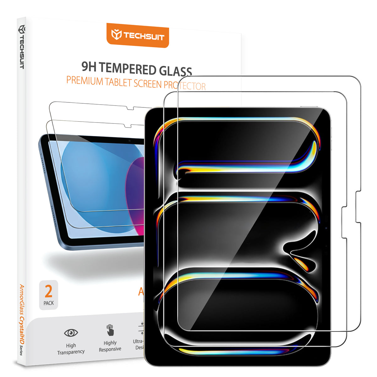 Techsuit ArmorGlass CrystalHD Screen Protector for Apple iPad Air 13 (2026) / Pro 13 (2025), Tempered Glass, Full Glue, Set of 2 pieces