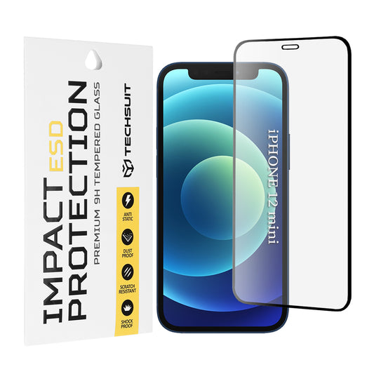 Προστατευτική μεμβράνη οθόνης Techsuit για Apple iPhone 12 mini, Ασφαλισμένο γυαλί, Πλήρης κόλλα, Μαύρο