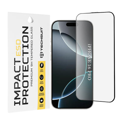 Techsuit Screen Protector Film for Apple iPhone 16 Pro, Tempered Glass, Full Glue, Black