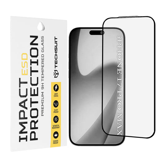 Προστατευτική μεμβράνη οθόνης Techsuit για Apple 17 Pro Max, Ασφαλισμένο γυαλί, Πλήρης κόλλα, Μαύρο