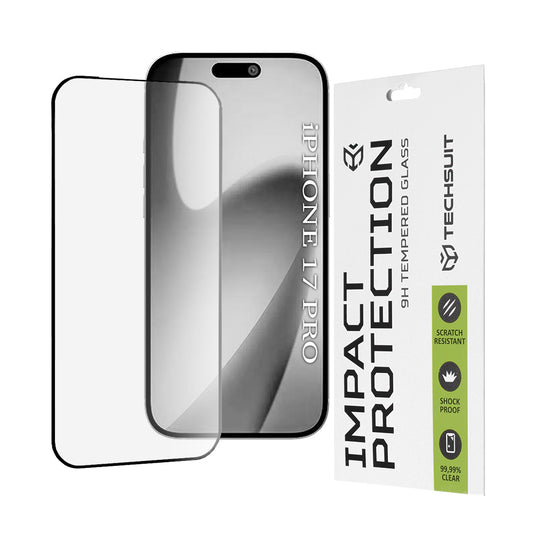 Techsuit Screen Protector Film for Apple iPhone 18 Pro / 17 Pro, Tempered Glass, Full Glue, 111D, Black