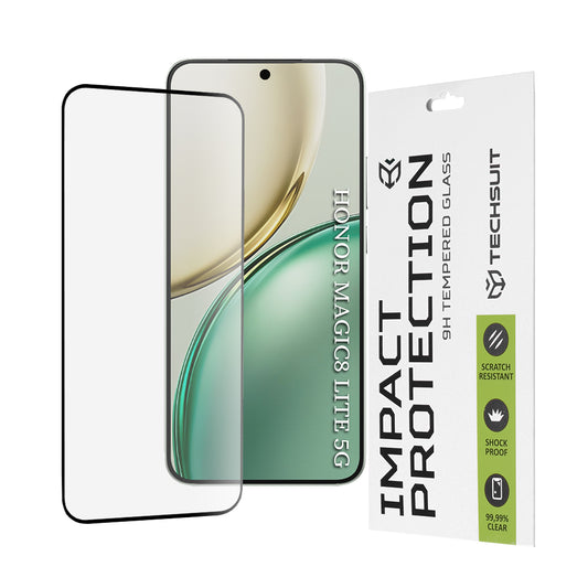 Προστατευτική Μεμβράνη Οθόνης Techsuit για Honor Magic8 Lite, Ενισχυμένο Γυαλί, Full Glue, 111D, Μαύρη