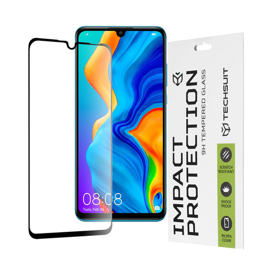 Προστατευτική μεμβράνη οθόνης Techsuit για Huawei P30 lite New Edition / P30 lite, Ασφαλισμένο γυαλί, Full Glue, 111D, Μαύρο
