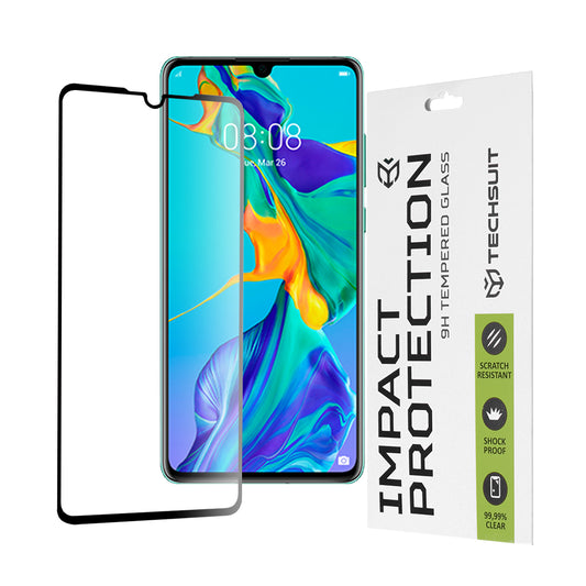 Προστατευτική μεμβράνη οθόνης Techsuit για Huawei P30, Ασφαλισμένο γυαλί, Full Glue, 111D, Μαύρο