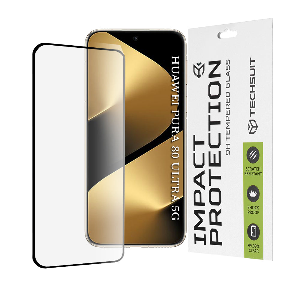 Techsuit Screen Protector Film for Huawei Pura 80 Ultra, Tempered Glass, Full Glue, 111D, Black