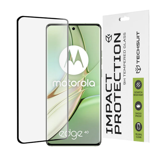 Προστατευτική μεμβράνη οθόνης Techsuit για Motorola Edge (2023) / Edge 40, Ασφαλισμένο γυαλί, Full Glue, 111D, Μαύρο