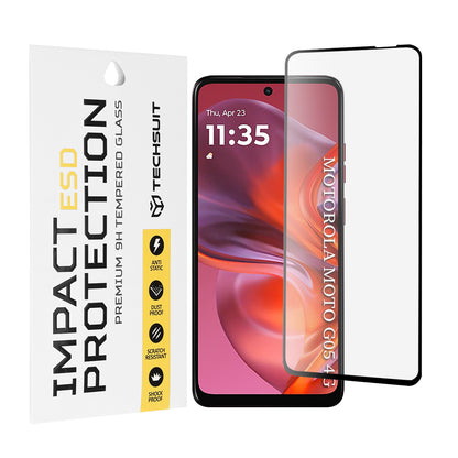 Προστατευτική μεμβράνη οθόνης Techsuit για Motorola Moto E15 / G05, ασφαλισμένο γυαλί, πλήρης κόλλα, μαύρο