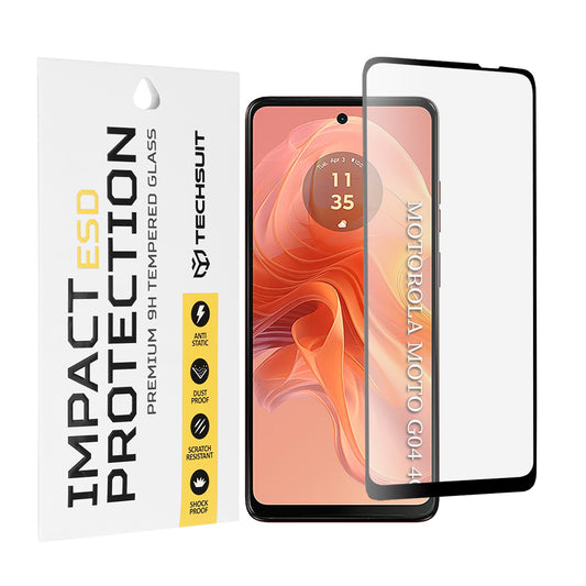 Προστατευτική μεμβράνη οθόνης Techsuit για Motorola Moto G04s / E14 / G24 Power / G04 / G24, Ασφαλισμένο γυαλί, Πλήρης κόλλα, Μαύρο