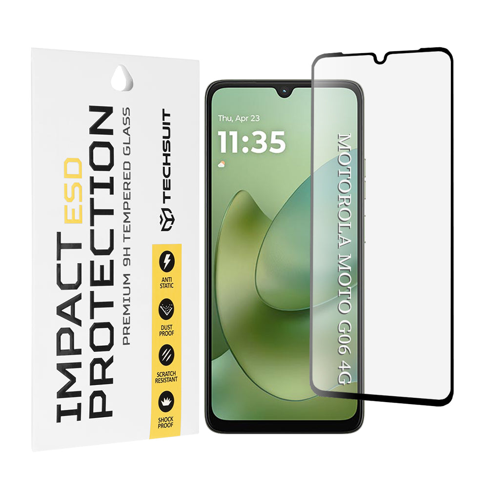 Προστατευτική μεμβράνη οθόνης Techsuit για Motorola Moto G06 Power / G06, Ασφαλισμένο γυαλί, Πλήρης κόλλα, Μαύρο