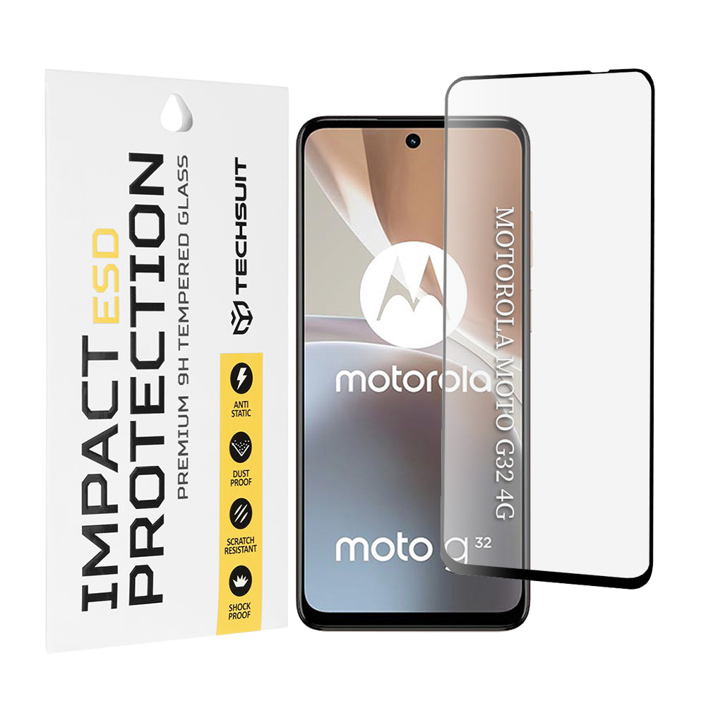 Προστατευτική μεμβράνη οθόνης Techsuit για Motorola Moto G32, ασφαλισμένο γυαλί, πλήρης κόλλα, μαύρο