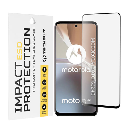 Προστατευτική μεμβράνη οθόνης Techsuit για Motorola Moto G32, ασφαλισμένο γυαλί, πλήρης κόλλα, μαύρο
