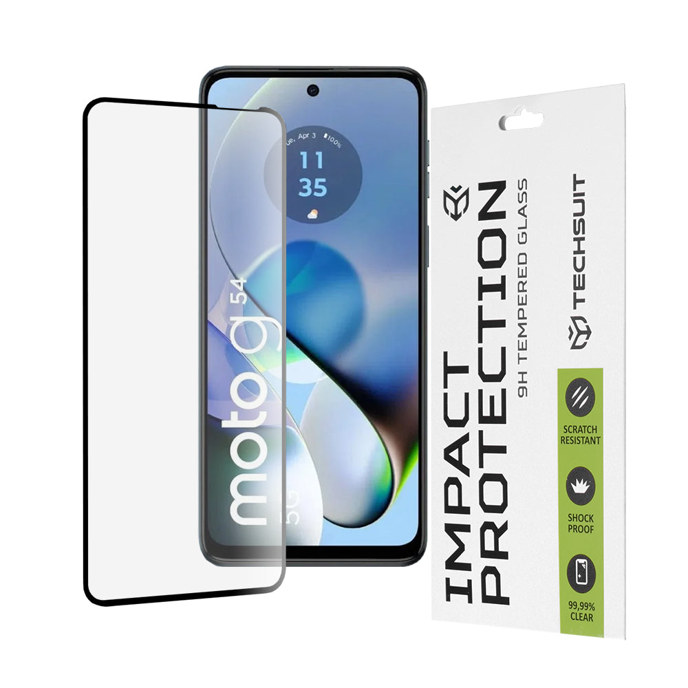 Techsuit Screen Protector Film for Motorola Moto G64 / G54 Power Edition / G14 / G54, Tempered Glass, Full Glue, 111D, Black