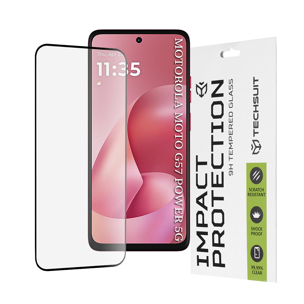 Προστατευτική μεμβράνη οθόνης Techsuit για Motorola Moto G67 Power / G57 Power, Ασφαλισμένο γυαλί, Full Glue, 111D, Μαύρο