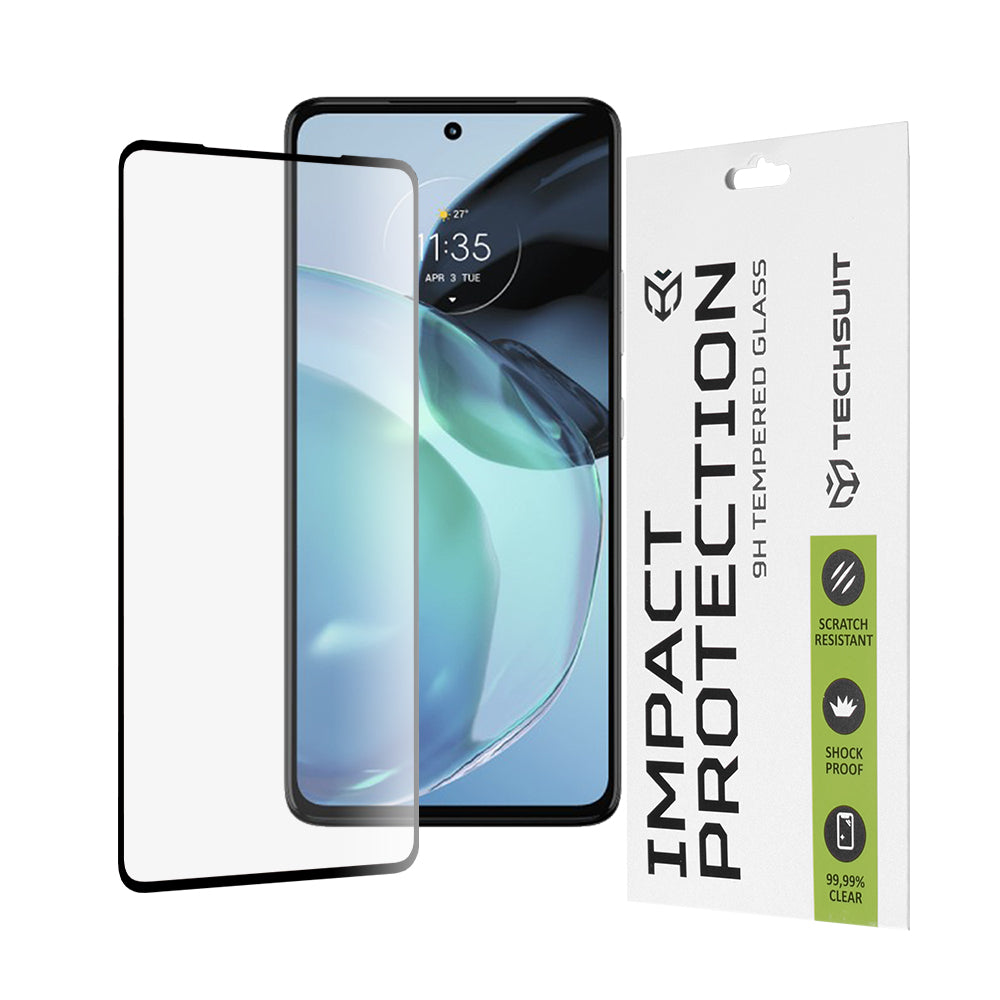 Techsuit Screen Protector Film for Motorola Moto G72, Tempered Glass, Full Glue, 111D, Black