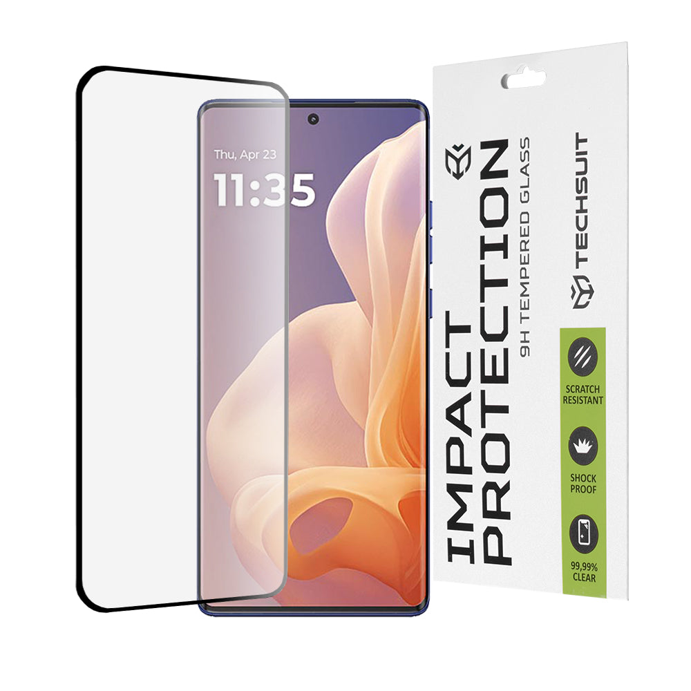 Προστατευτική μεμβράνη οθόνης Techsuit για Motorola Moto G85, ασφαλισμένο γυαλί, πλήρης κόλλα, 111D, μαύρο
