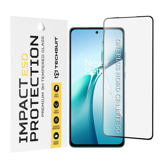 Προστατευτική μεμβράνη οθόνης Techsuit για OnePlus Nord CE4 Lite, Ασφαλισμένο γυαλί, Πλήρης κόλλα, Μαύρο