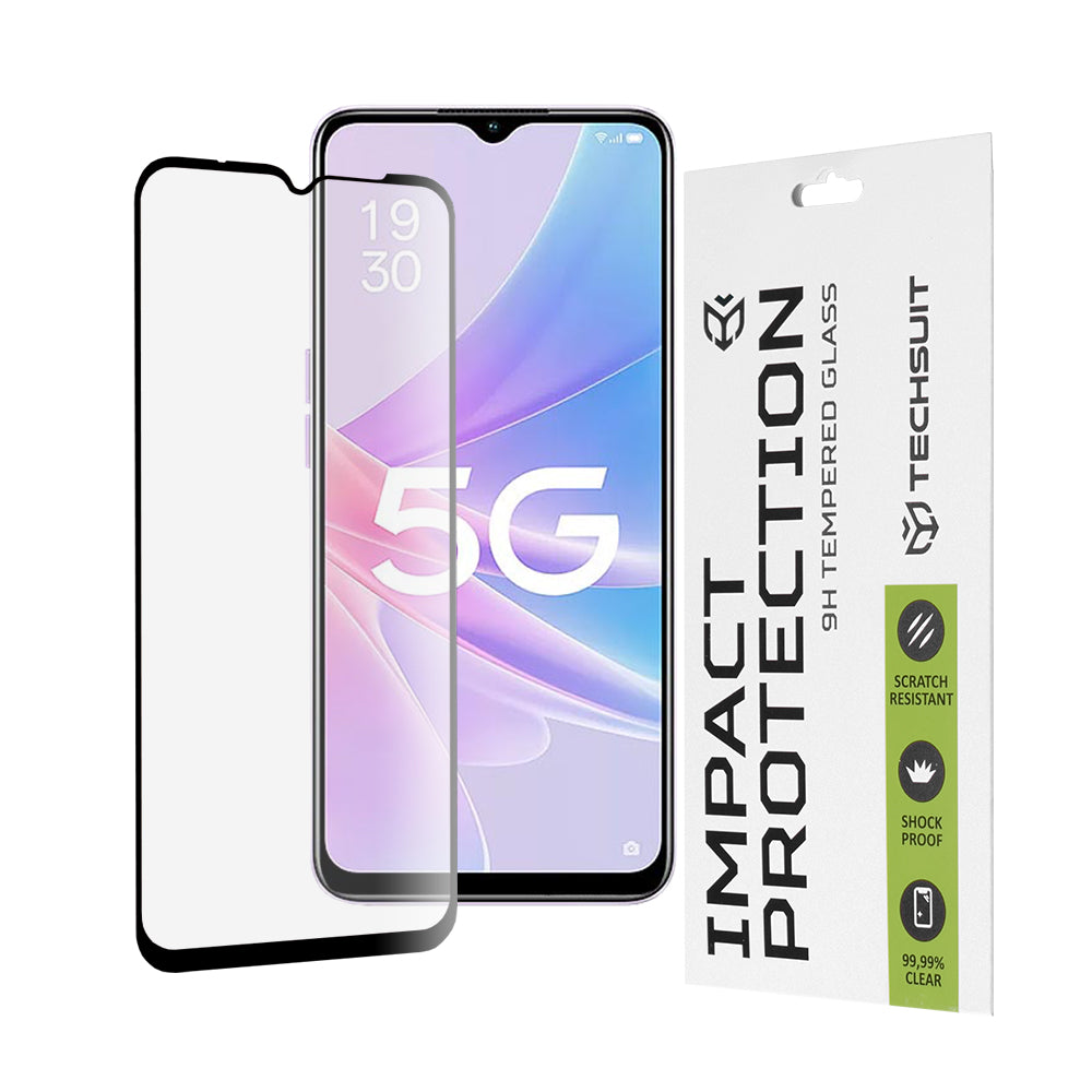 Techsuit Screen Protector Film for Oppo A58 5G / A78 5G, Tempered Glass, Full Glue, 111D, Black
