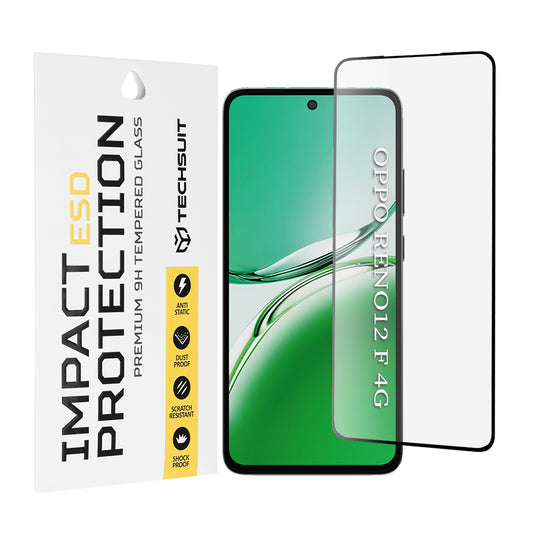 Προστατευτική μεμβράνη οθόνης Techsuit για Oppo Reno12 FS 5G / Reno12 FS 4G / Reno12 F 4G / Reno12 F, Ασφαλισμένο γυαλί, Πλήρης κόλλα, Μαύρο