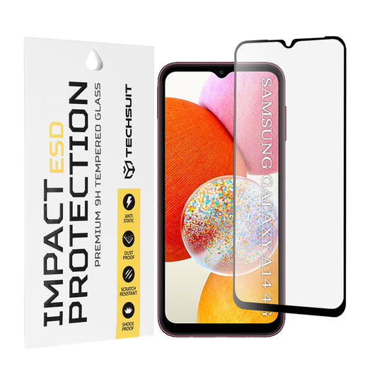 Προστατευτική μεμβράνη οθόνης Techsuit για Samsung Galaxy A14 A145 / A14 5G A146, Ασφαλισμένο γυαλί, Πλήρης κόλλα, Μαύρο