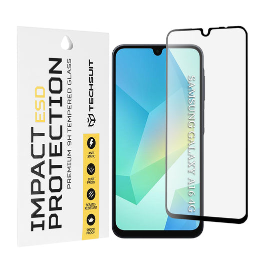 Προστατευτική μεμβράνη οθόνης Techsuit για Samsung Galaxy A17 4G A175 / A17 5G A176 / A16 5G A166 / A16 4G A165, Ασφαλισμένο γυαλί, Πλήρης κόλλα, Μαύρο