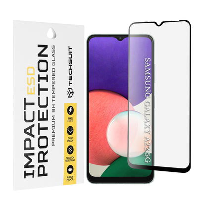Προστατευτική μεμβράνη οθόνης Techsuit για Samsung Galaxy A22 5G A226, Ασφαλισμένο γυαλί, Πλήρης κόλλα, Μαύρο