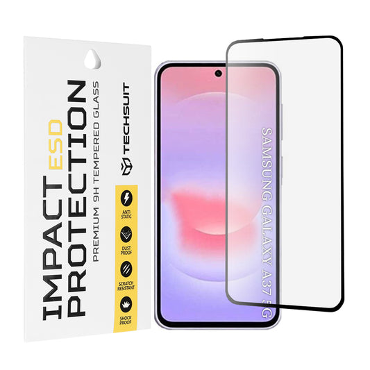 Techsuit Screen Protector for Samsung Galaxy A37 5G, Tempered Glass, Full Glue, Black