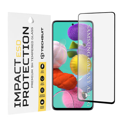 Προστατευτική μεμβράνη οθόνης Techsuit για Samsung Galaxy A51 5G A516 / A51 A515, Ασφαλισμένο γυαλί, Πλήρης κόλλα, Μαύρο