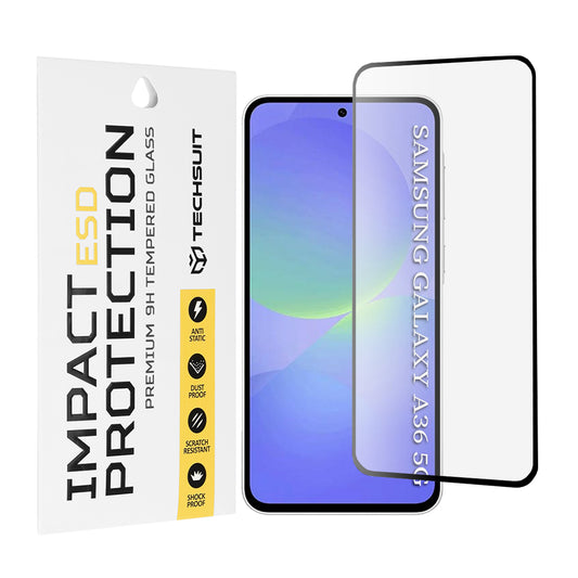 Techsuit Screen Protector Film for Samsung Galaxy A56 A566 / A36 A366, Tempered Glass, Full Glue, Black