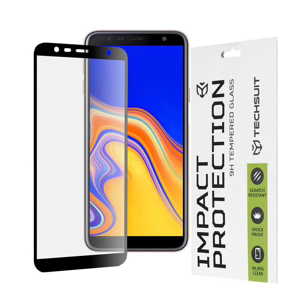 Techsuit Screen Protector Film for Samsung Galaxy J6+ J610 / J4 Plus (2018) J415, Tempered Glass, Full Glue, 111D, Black