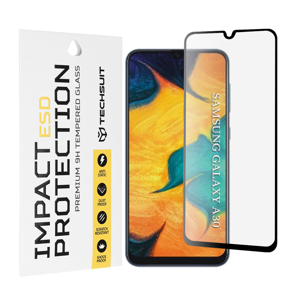Προστατευτική μεμβράνη οθόνης Techsuit για Samsung Galaxy M31 M315 / M21 M215 / A50s A507 / A30s A307 / M30s M307, Ασφαλισμένο γυαλί, Πλήρης κόλλα, Μαύρο