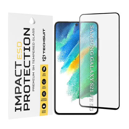Προστατευτική μεμβράνη οθόνης Techsuit για Samsung Galaxy S21 FE 5G G990, Ασφαλισμένο γυαλί, Πλήρης κόλλα, Μαύρο