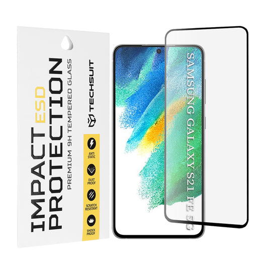 Προστατευτική μεμβράνη οθόνης Techsuit για Samsung Galaxy S21 FE 5G G990, Ασφαλισμένο γυαλί, Πλήρης κόλλα, Μαύρο