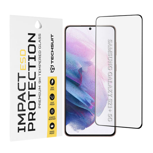 Προστατευτική μεμβράνη οθόνης Techsuit για Samsung Galaxy S21+ 5G G996, Ασφαλισμένο γυαλί, Πλήρης κόλλα, Μαύρο