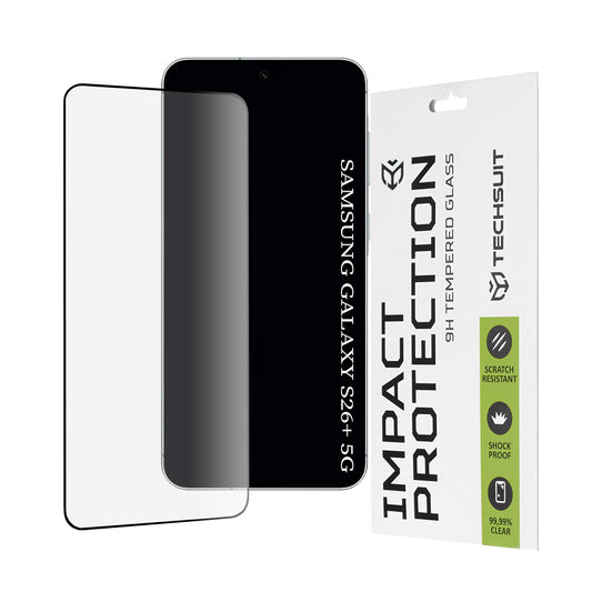 Προστατευτική Μεμβράνη Οθόνης Techsuit για Samsung Galaxy S26 Plus S947, Ενισχυμένο Γυαλί, Full Glue, 111D, Μαύρη