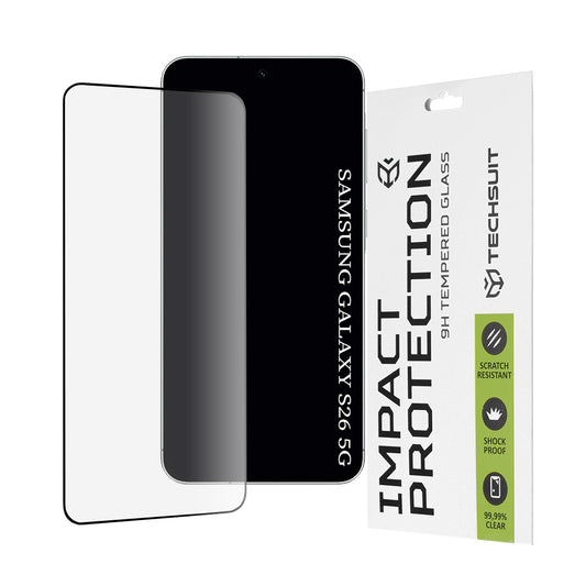 Προστατευτική Μεμβράνη Οθόνης Techsuit για Samsung Galaxy S26 S942, Ενισχυμένο Γυαλί, Full Glue, 111D, Μαύρη