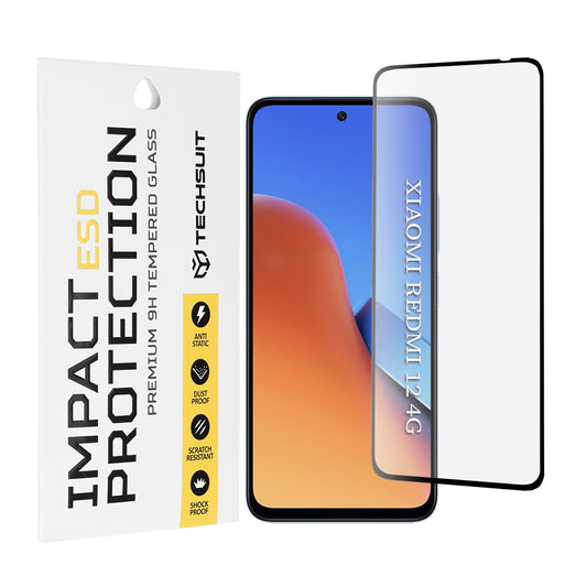 Προστατευτική μεμβράνη οθόνης Techsuit για Xiaomi Redmi 13 5G / 13 / 12 5G / 12 / Poco M6 4G, Ασφαλισμένο γυαλί, Πλήρης κόλλα, Μαύρο