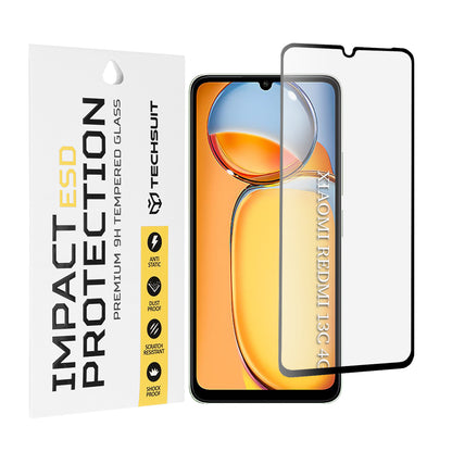 Προστατευτική μεμβράνη οθόνης Techsuit για Xiaomi Redmi 13C 5G / 13C / Poco C65, Ασφαλισμένο γυαλί, Πλήρης κόλλα, Μαύρο