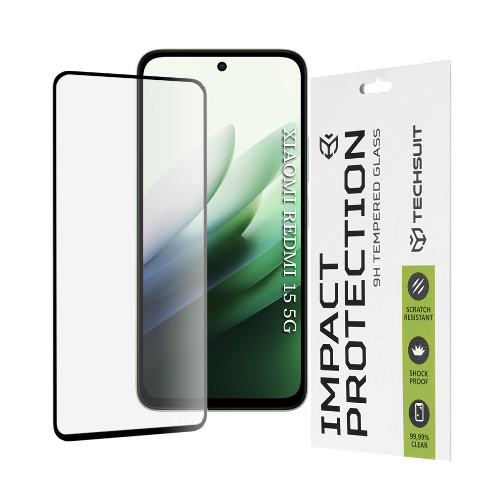 Techsuit Screen Protector Film for Xiaomi Redmi 15 5G / 15 4G, Tempered Glass, Full Glue, 111D, Black